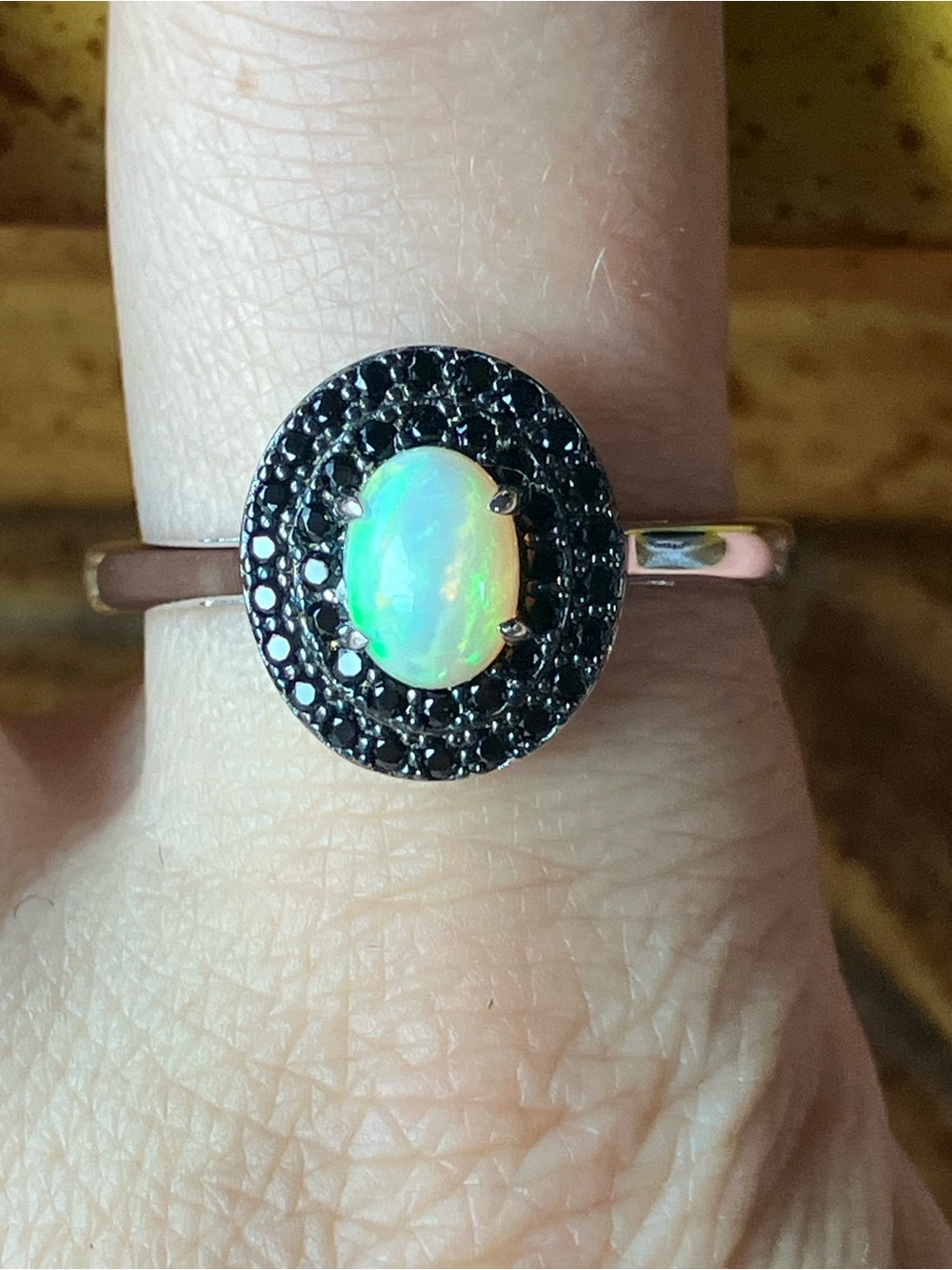 Natural Ethiopian Opal Black Spinel Sterling Silver Ring Size 10
